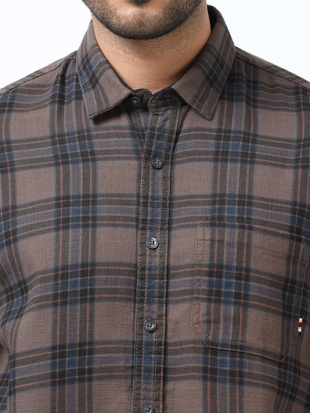 Men Brown Slim Fit Checks Full Sleeve Casual Shirt Cool Colors