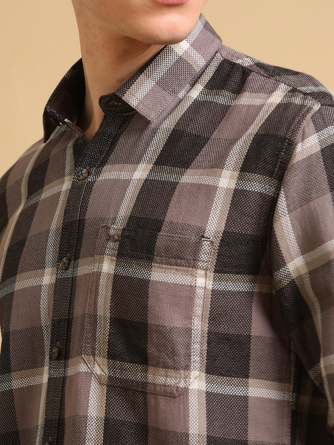 Men Grey Slim Fit Checks Full Sleeve Casual Shirt Cool Colors