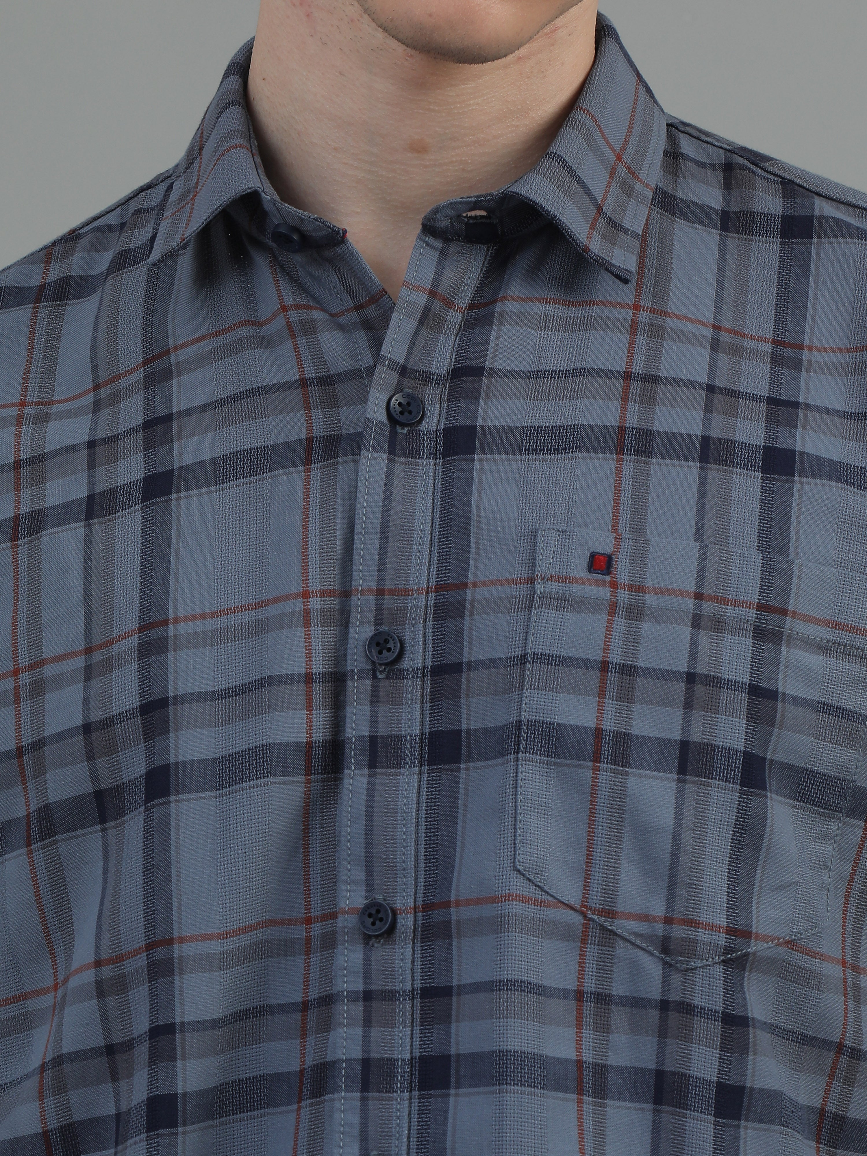 Men Navy Blue Slim Fit Checks Full Sleeve Casual Shirt Cool Colors