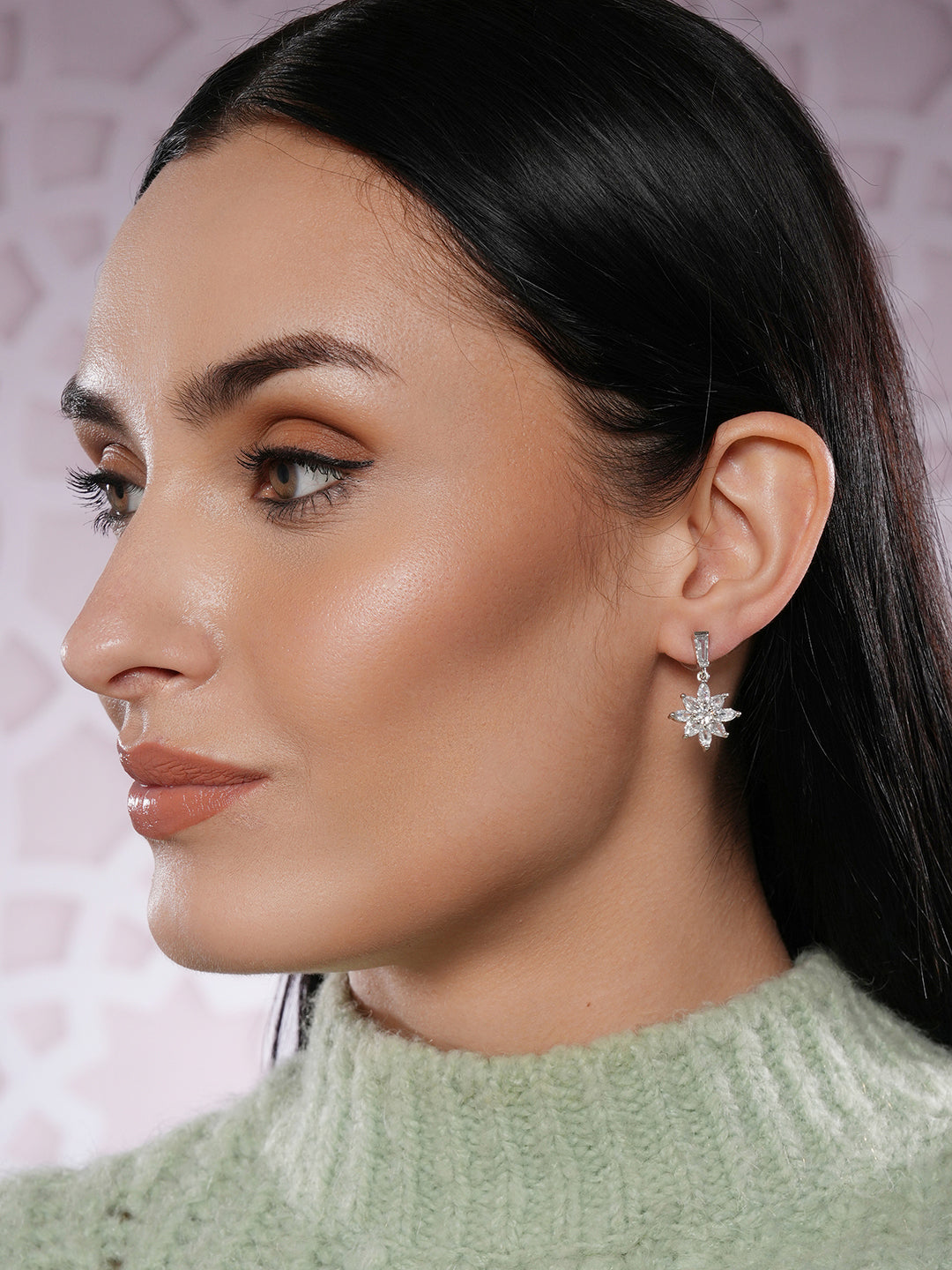 Jazz And Sizzle Rhodium Plated Floral Shaped Drop Earrings