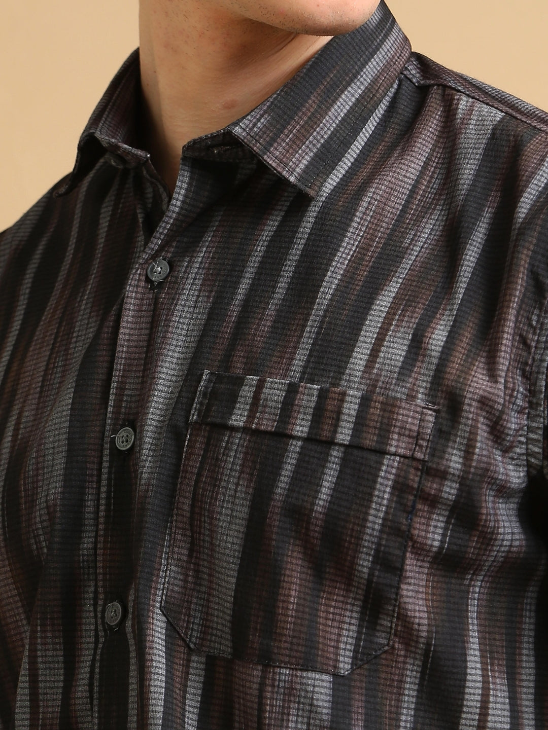 Men Brown Slim Fit Printed Full Sleeve Casual Shirt Cool Colors