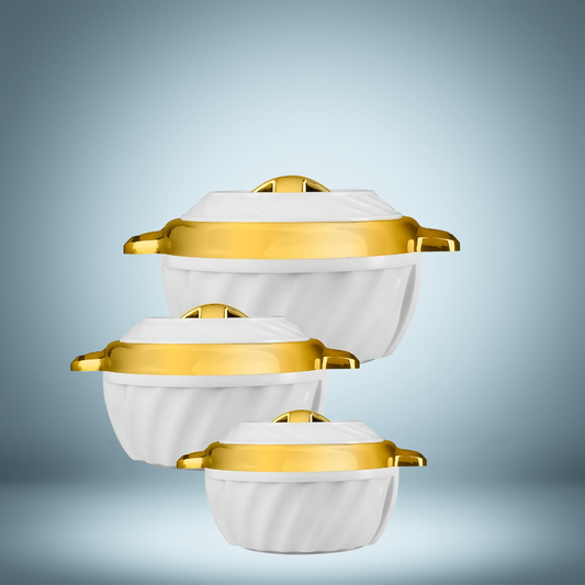 SELVEL Insulated Double Walled Casserole Set of 3 (White) (1800ml, 1180ml, 650ml)