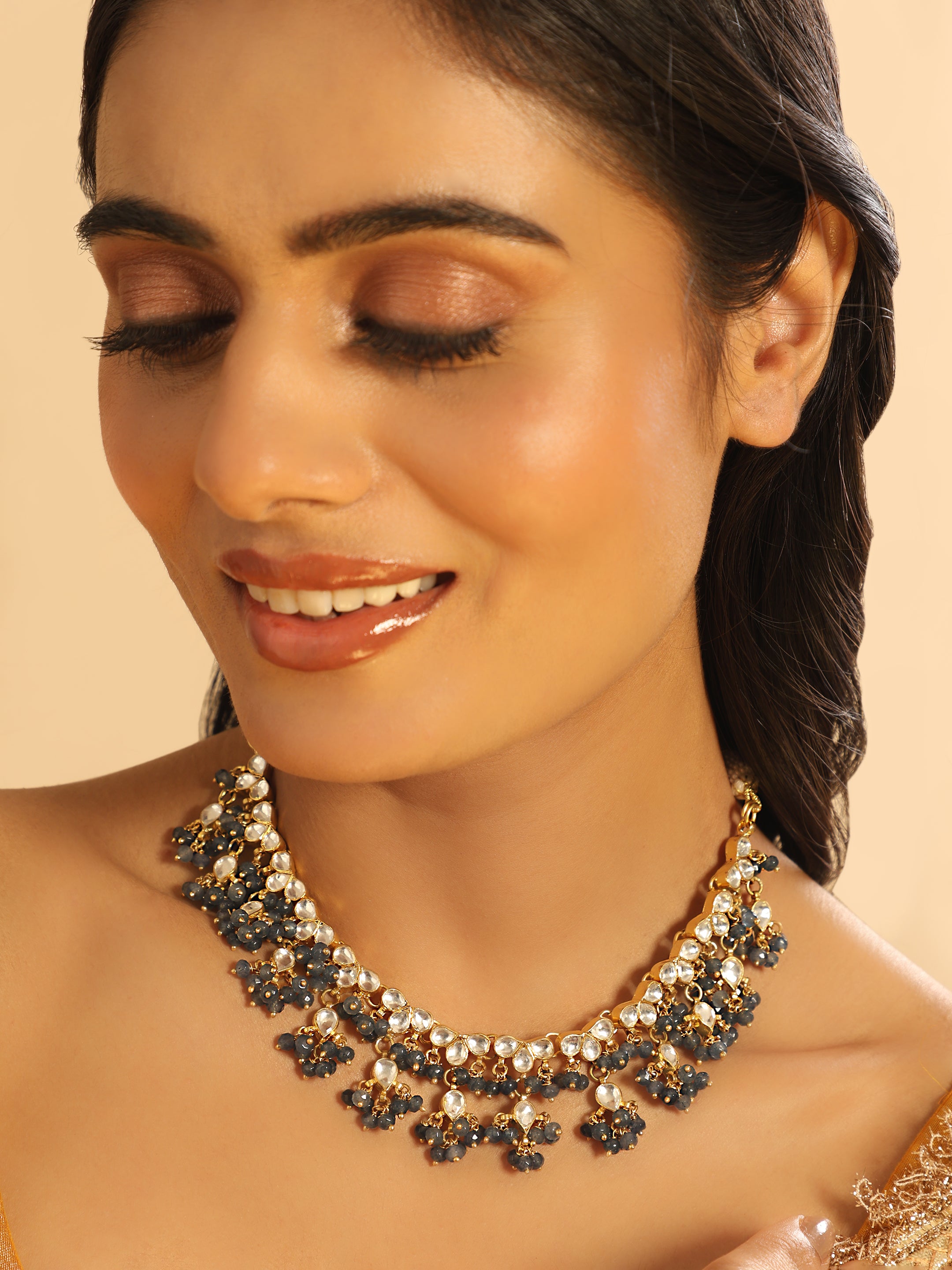 22K Gold Plated Azure Dusk Kundan Necklace
