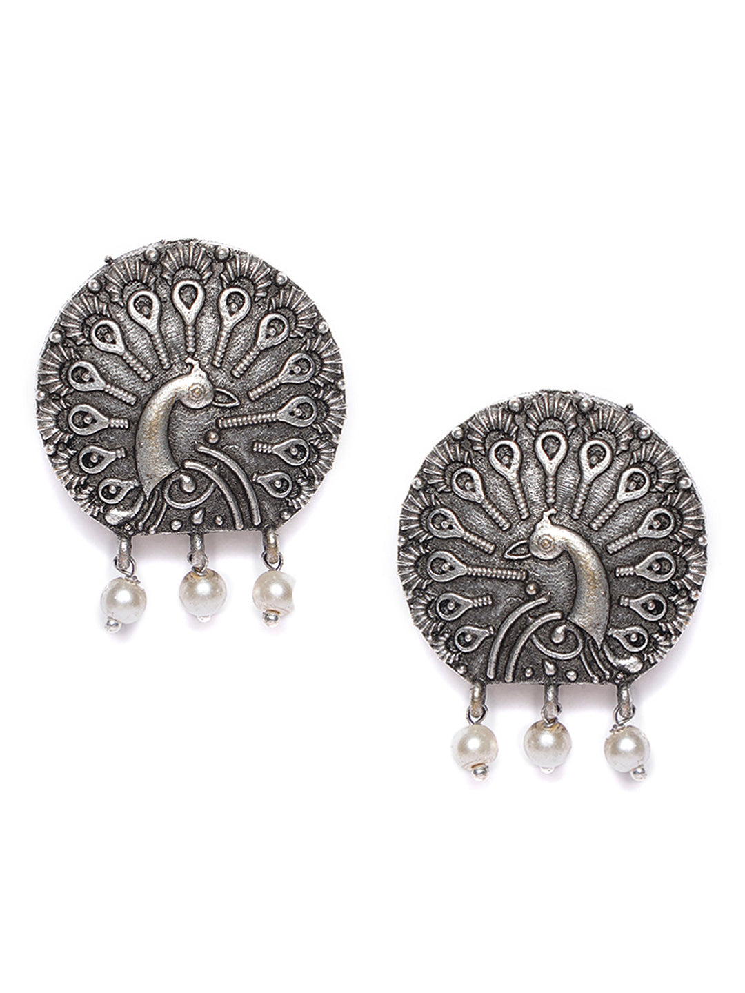 Oxidized Peacock Shaped Stud Earrings
