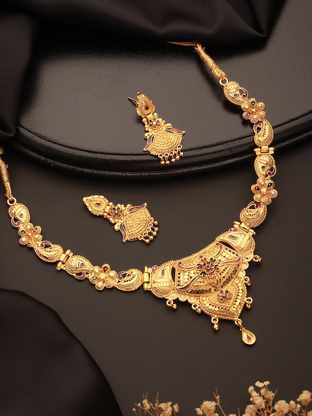 Jazz And Sizzle 22K Gold Plated  Circular Design Necklace Set with Matching Earrings Dubai Style Jewelry Set