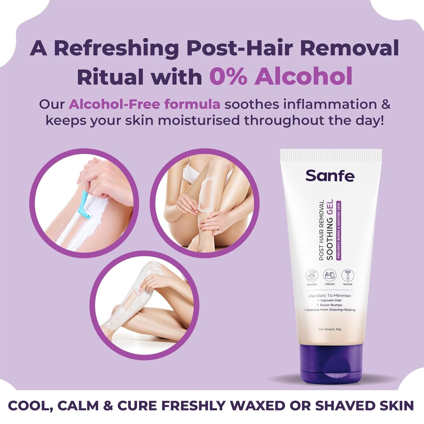 Sanfe Post Hair Removal Soothing Gel For Women Prevents From Razor Bumps & Redness Minimizes Ingrown Hair Lightweight & Soothing Use After Hair Removal Cream & Spray Dermatologist Tested-(50g)
