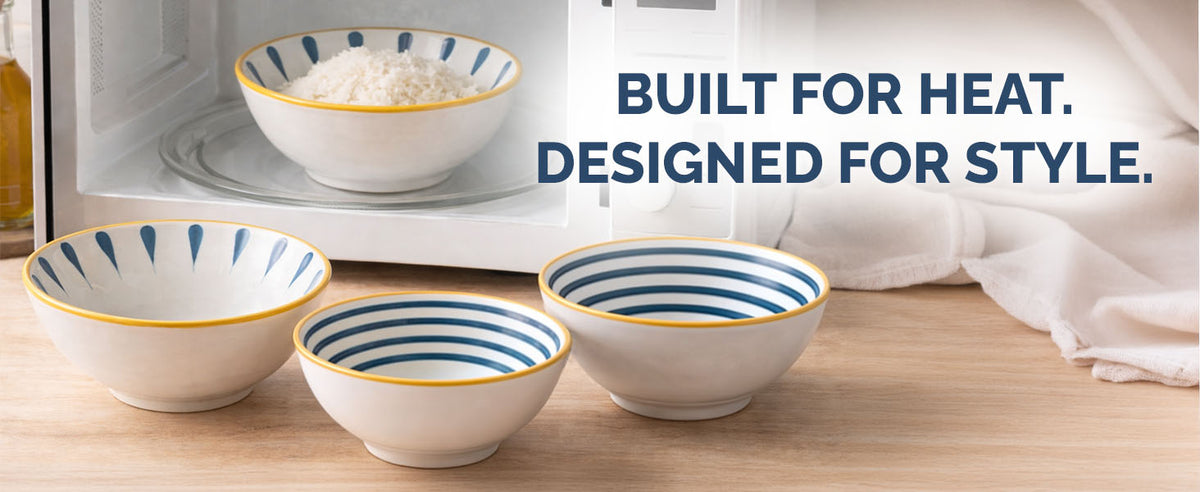 Rioware 300ml Ceramic Bowl Set of 4 with 8 Chopsticks | 11.3 cm Snack & Rice Bowls | Microwave & Dishwasher Safe | BPA & Lead-Free | Ideal for Dal, Fruits, Salad & Serving- Sapphire Touch