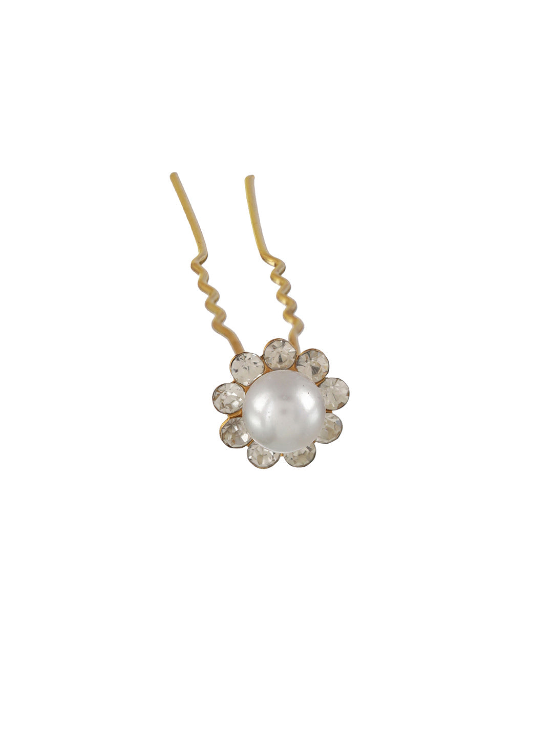 Women Set Of 12 Gold Plated & White Pearl Beaded U Pins