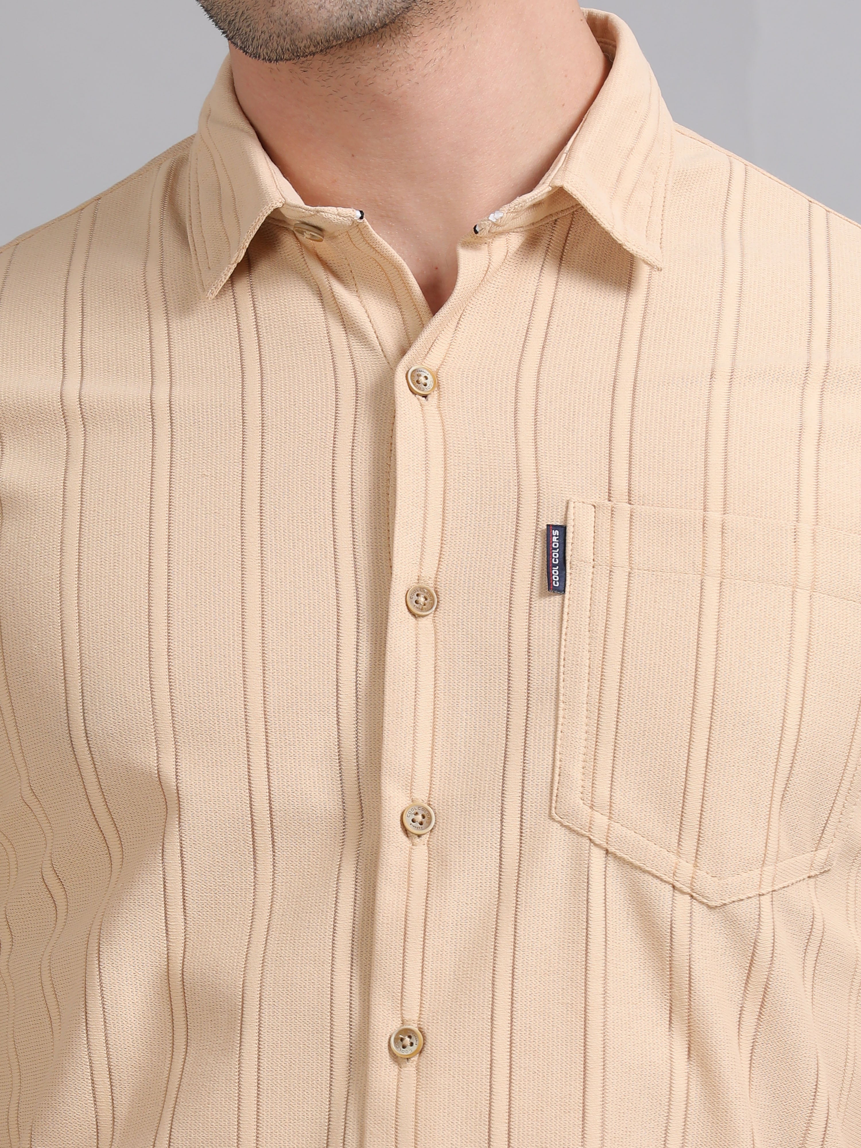 Men Cream Full Sleeve knitted Dobby Casual Shirt Cool Colors