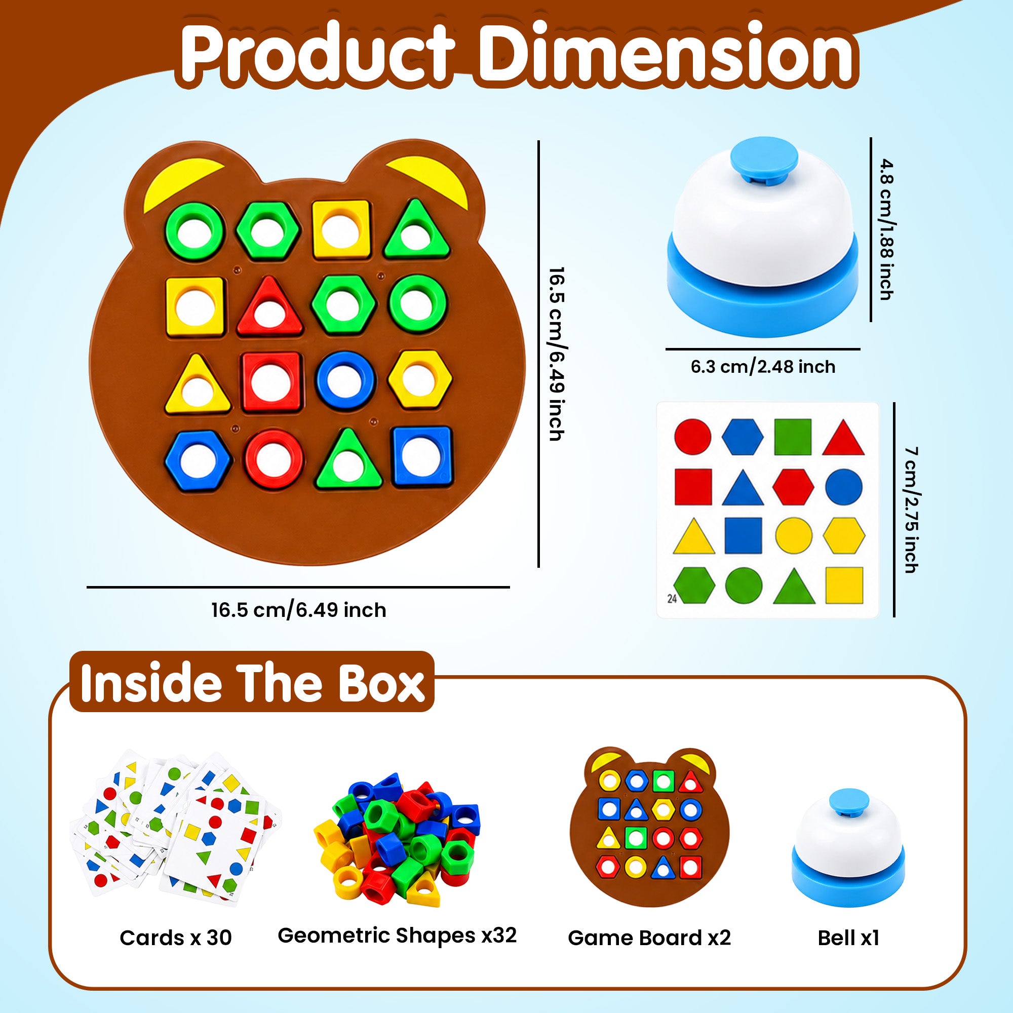 Kidology Geometric Shape and Color Matching Puzzle Board Game with Bell for Kids 3+ Years | Sensory Educational, Fun and Learning Toy for Children | Ideal for Gifting, Multicolor