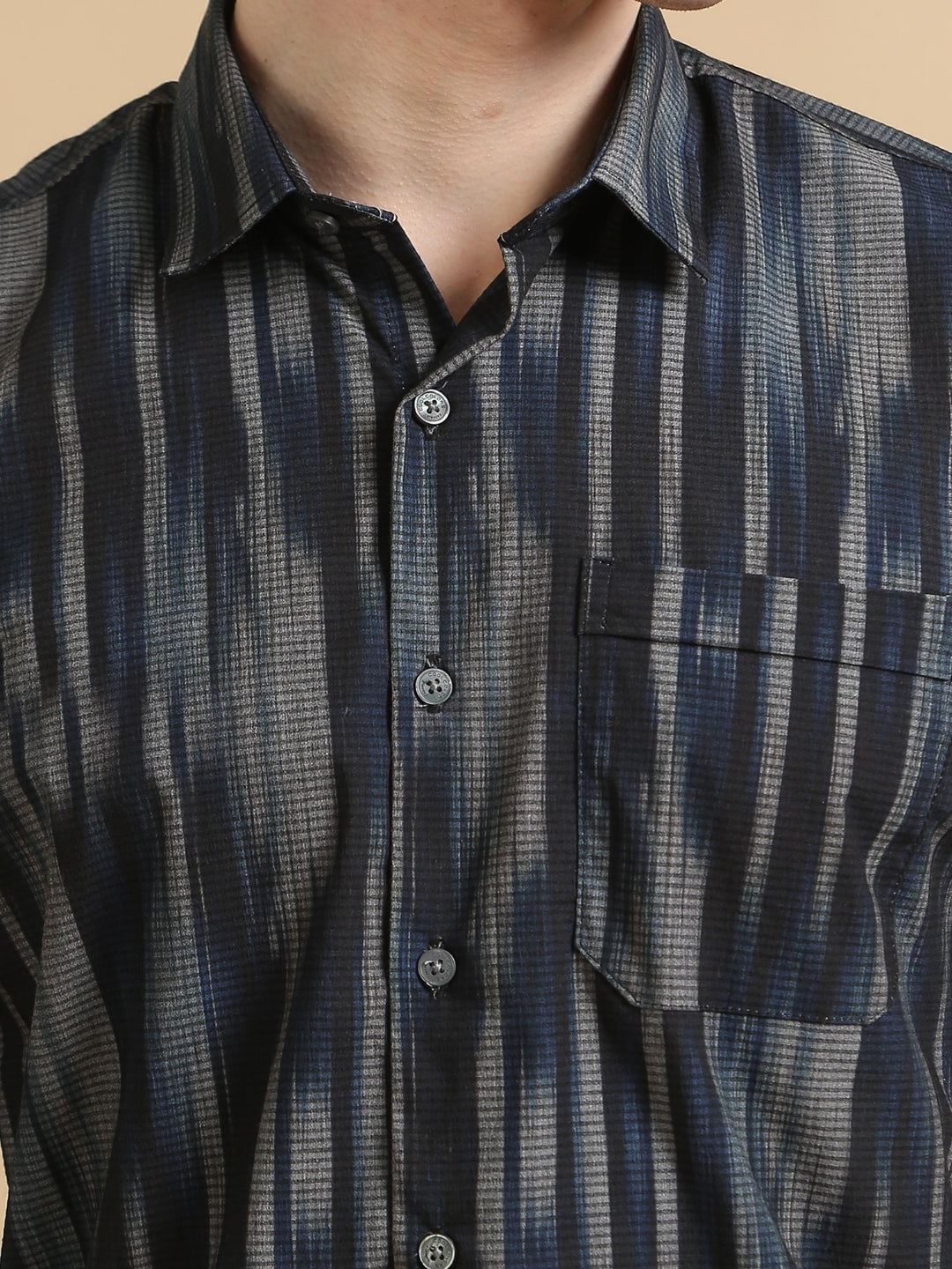 Men Navy Slim Fit Printed Full Sleeve Casual Shirt Cool Colors