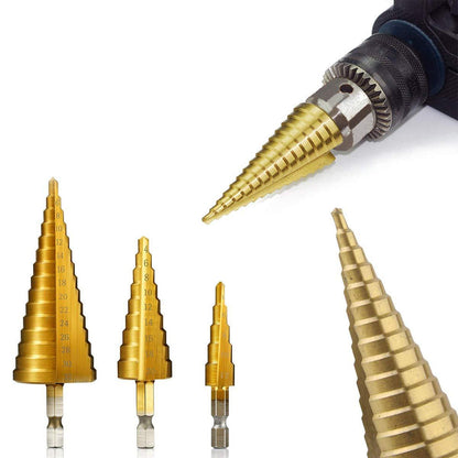 3x Large Hss Steel Step Cone Drill Titanium Bit Set Hole Cutter (4-32, 4-20, 4-12mm)