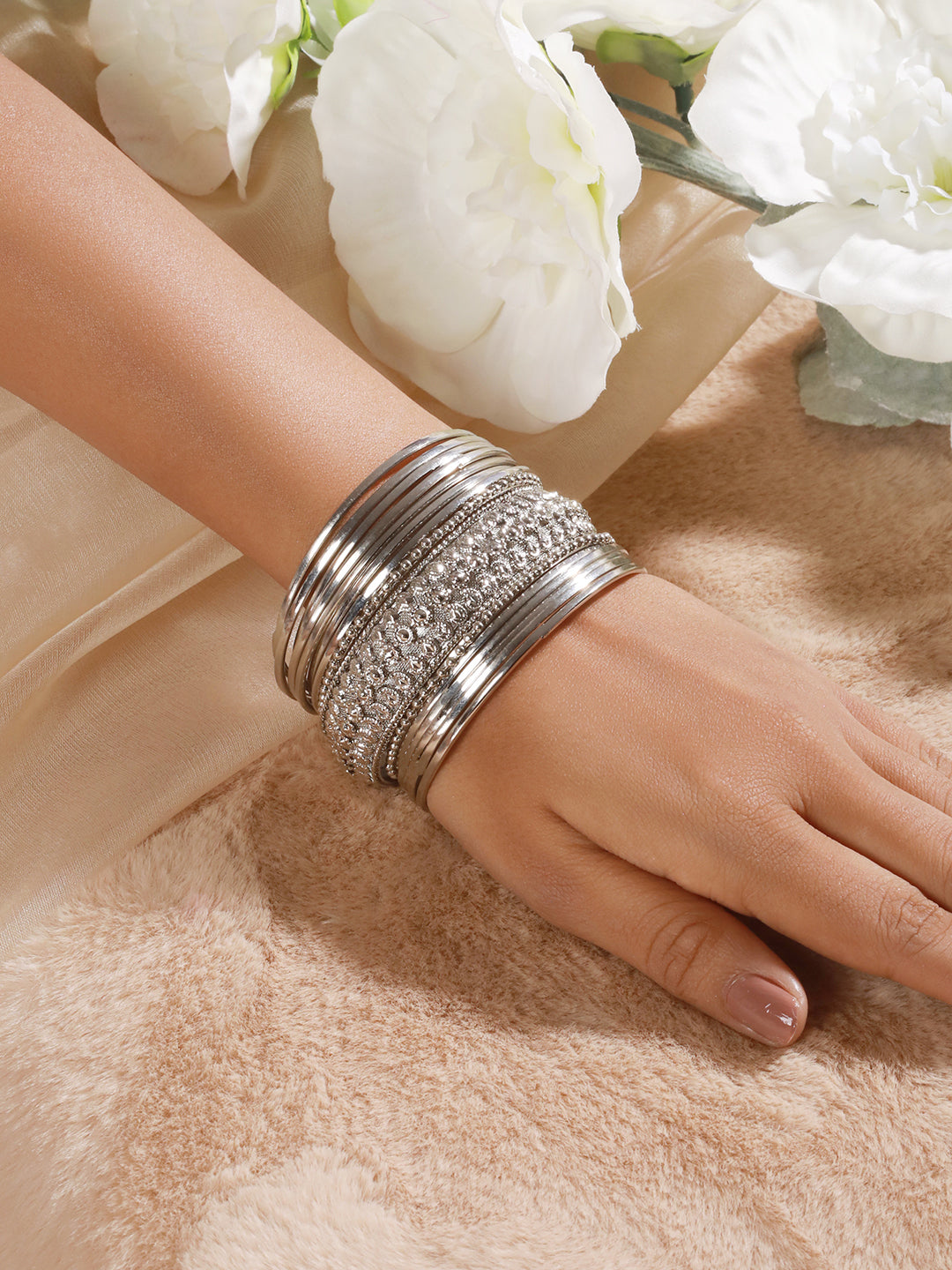Jazz And Sizzle Set Of 15 Oxidised Silver-Plated Bangles Set