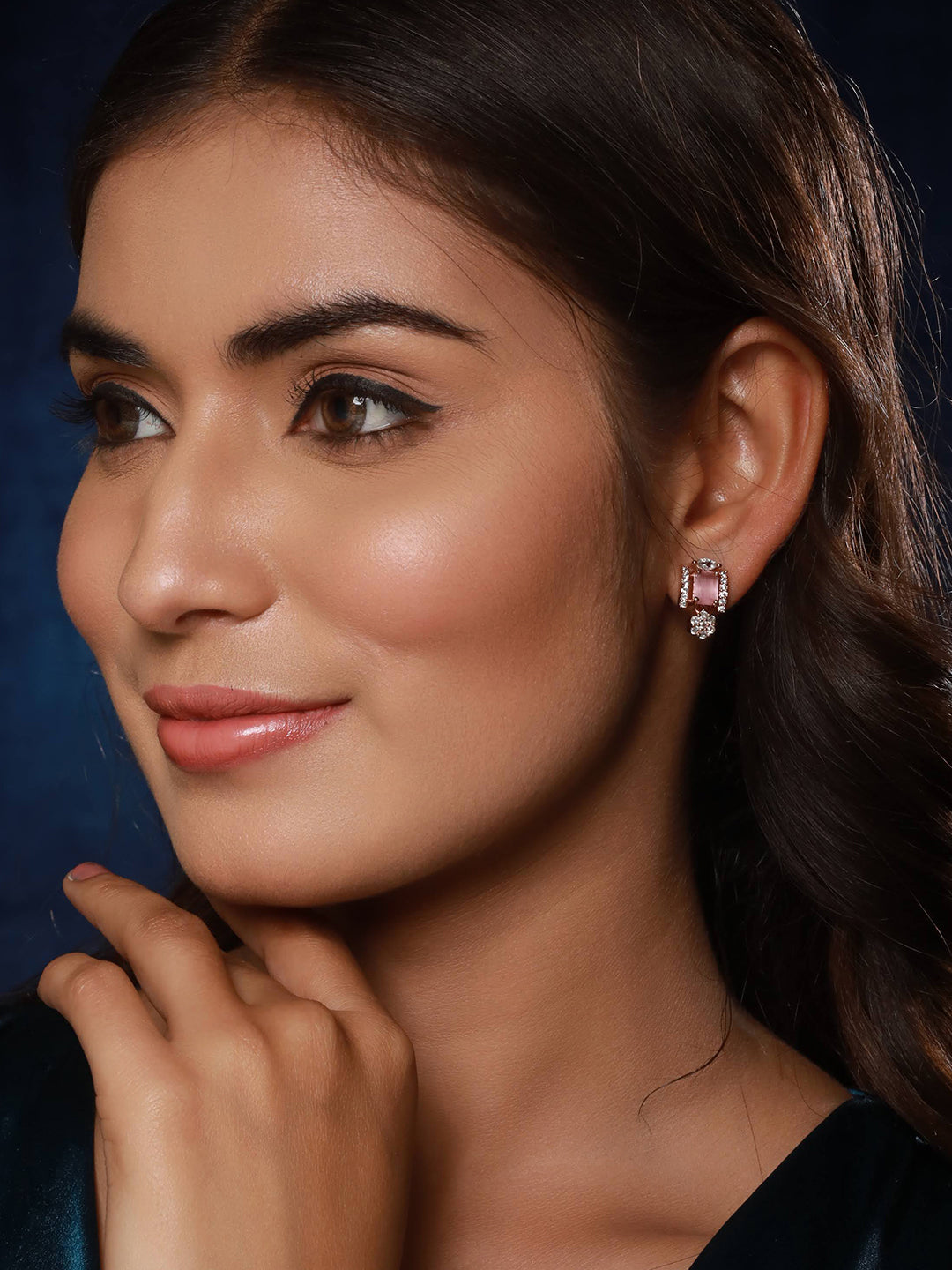 Jazz And Sizzle Set of 2 Rose Gold-Plated Pink AD & Mint Green Stone Studded Earrings