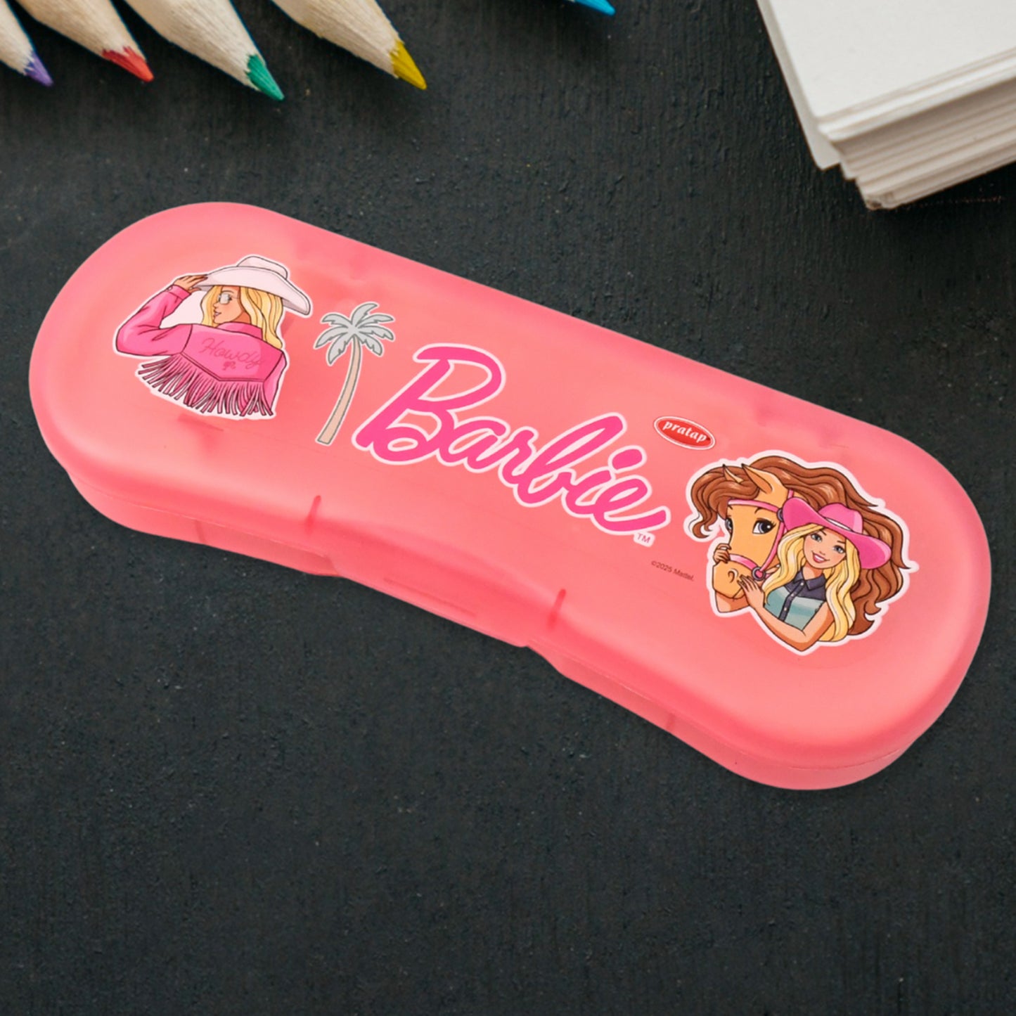 Cute Cartoon Printed Plastic Compass Box for Kids Durable & Lightweight Pencil Box with Dual-Layer Tray(1 Pc)