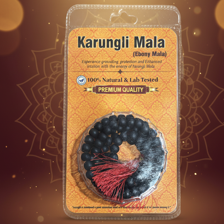 Original Karungli Mala Jaap Mala 100% Natural Unpolished 8-9 mm-Natural Black Ebony Wood