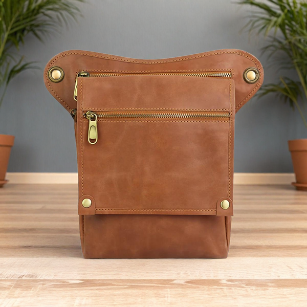 Vintage PU Leather Utility Bag – Multi-Pocket Travel & Everyday Bag (Brown)