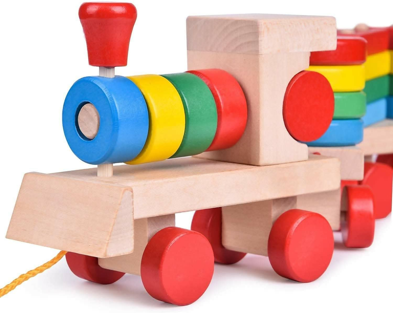 Educational Pull Along Train Set Color Sorting Stacking Toy - HalfPe