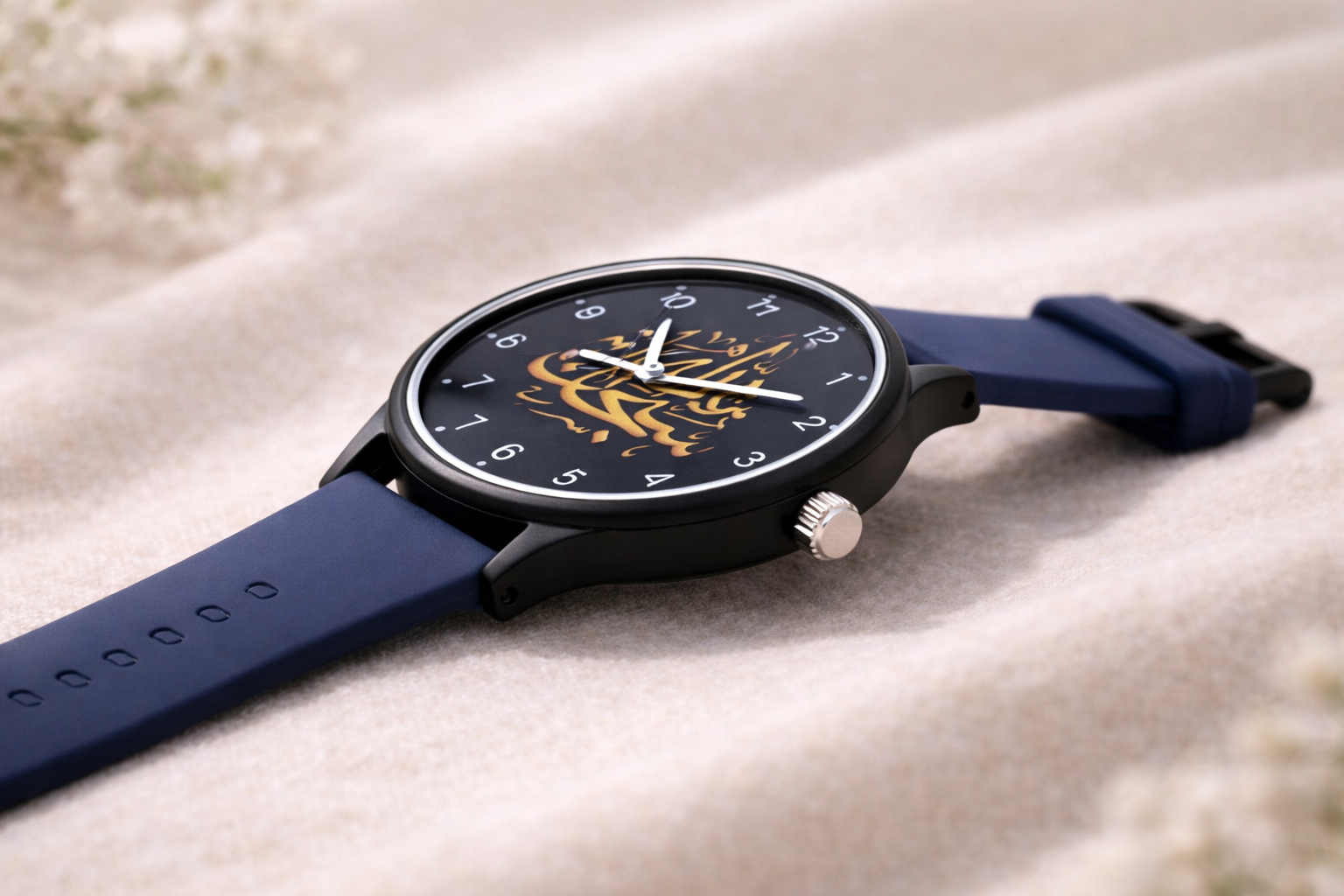 Elegant Arabic Calligraphy Dial Analog Watch with Multicolour Silicone Strap – For Men & Women PM WATCHES