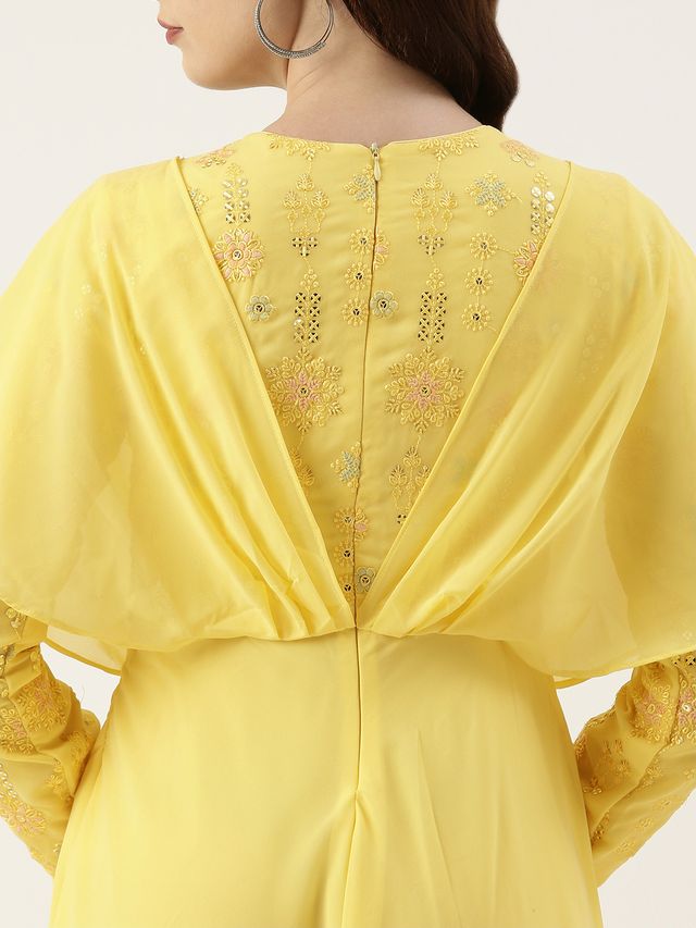 Bollywood Vogue Ready To Wear Yellow Georgette Embroidered Gown