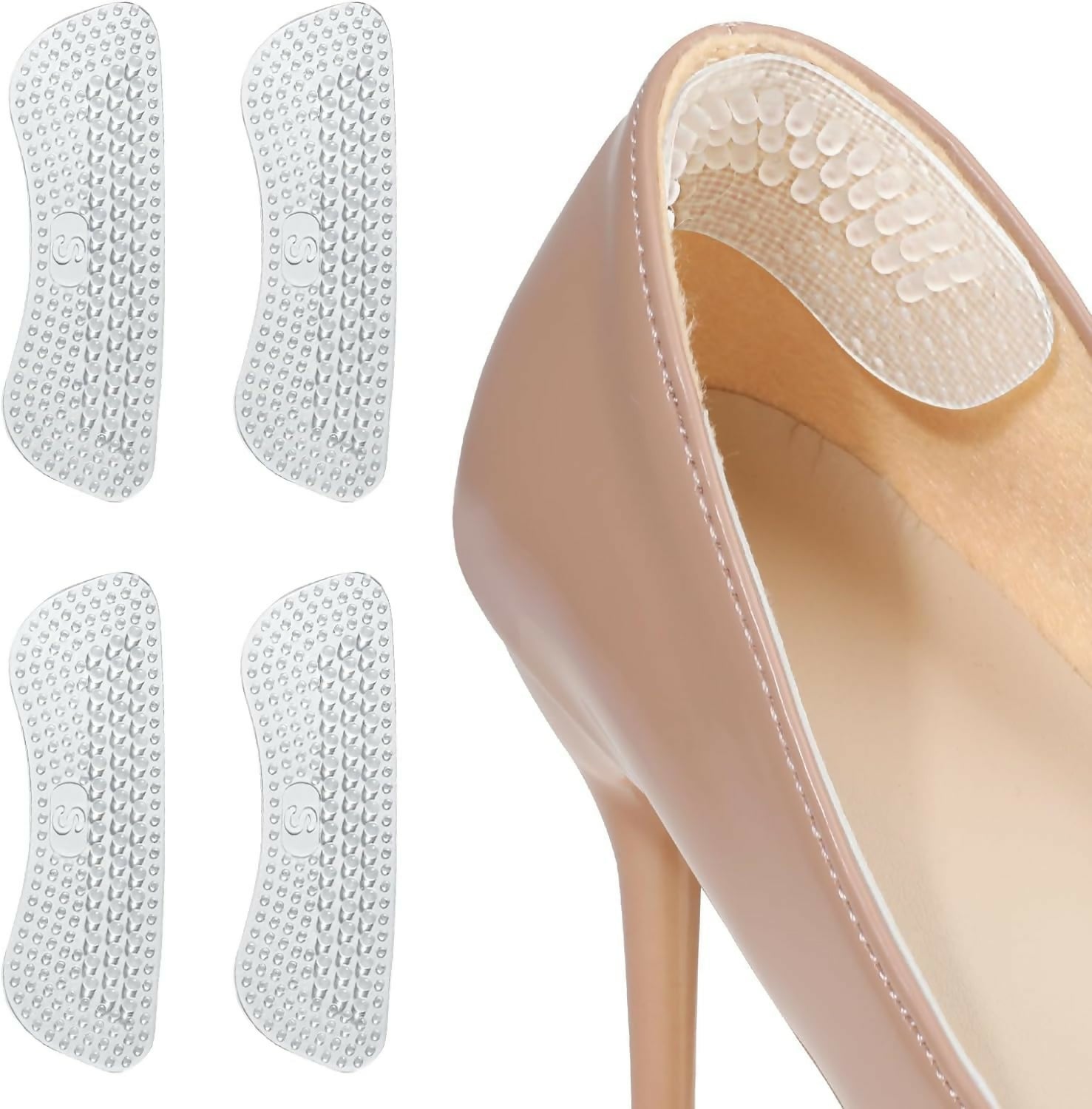 Silicone Heel Liner Grip Pads (Pack of 2 Pairs) - Anti-Slip Shoe Cushions for Blister Protection