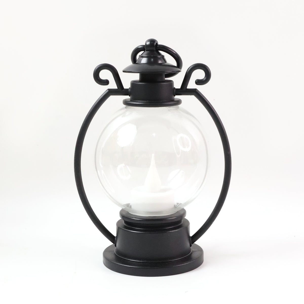 LED Storm Lantern Decorative Light – Vintage Style Round Globe LED Candle Lamp with Warm Flickering Flame Effect for Home Decor(1 Pc)