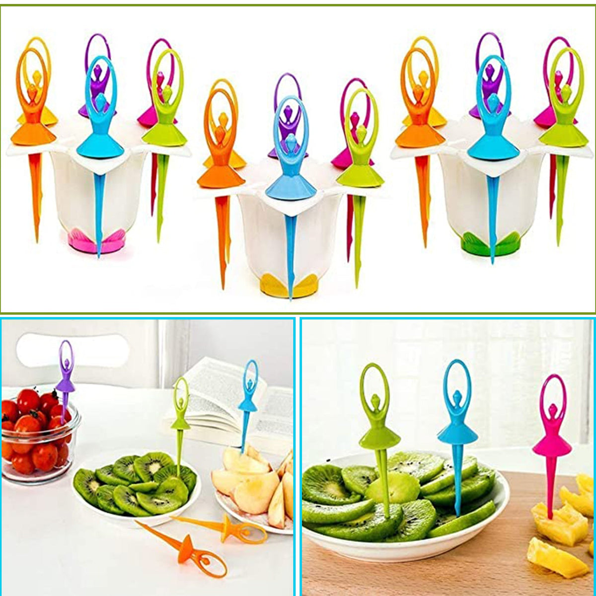 Dancing Doll Fruit Fork Cutlery Set With Stand Set Of 6. HP DD