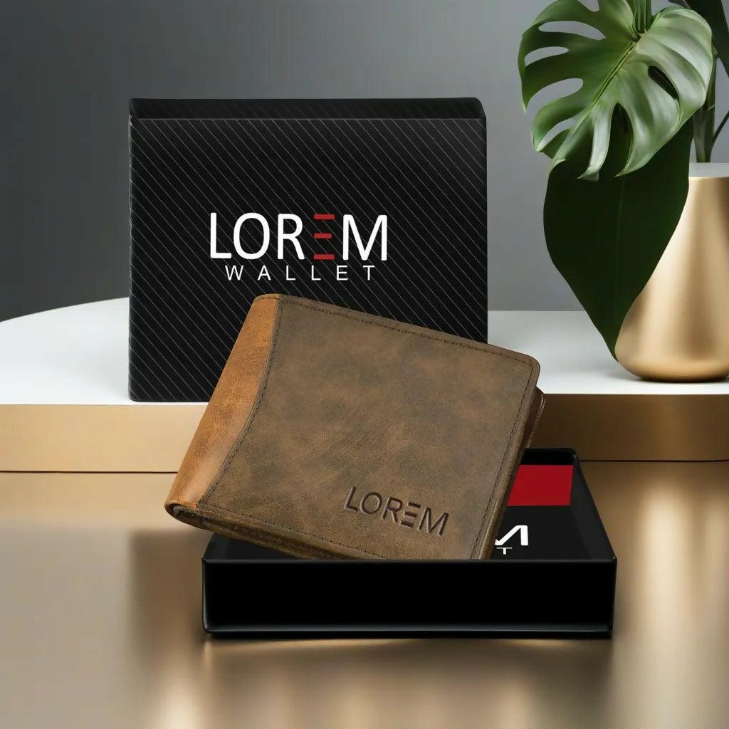 Lorem Brown-Tan Double Color Bi-Fold Faux Leather 7 ATM Card Slots Wallet For Men - HalfPe