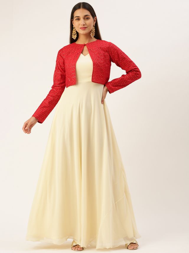 Bollywood Vogue Ready To Wear Pink N Light Green Embroidered Jacket Style Gown