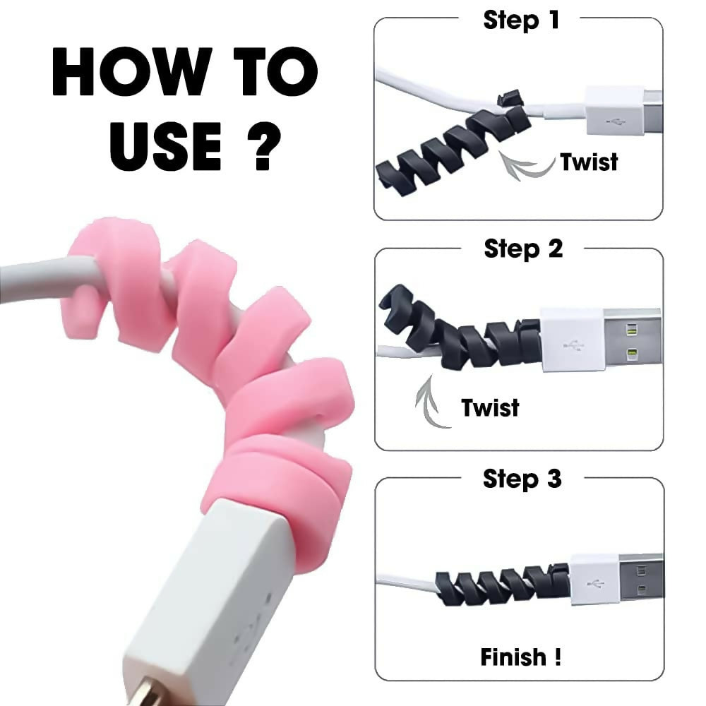 Elastic Spiral Wire Protectors Multi-Color Cable Guard for Chargers, Data Cables & Gadgets