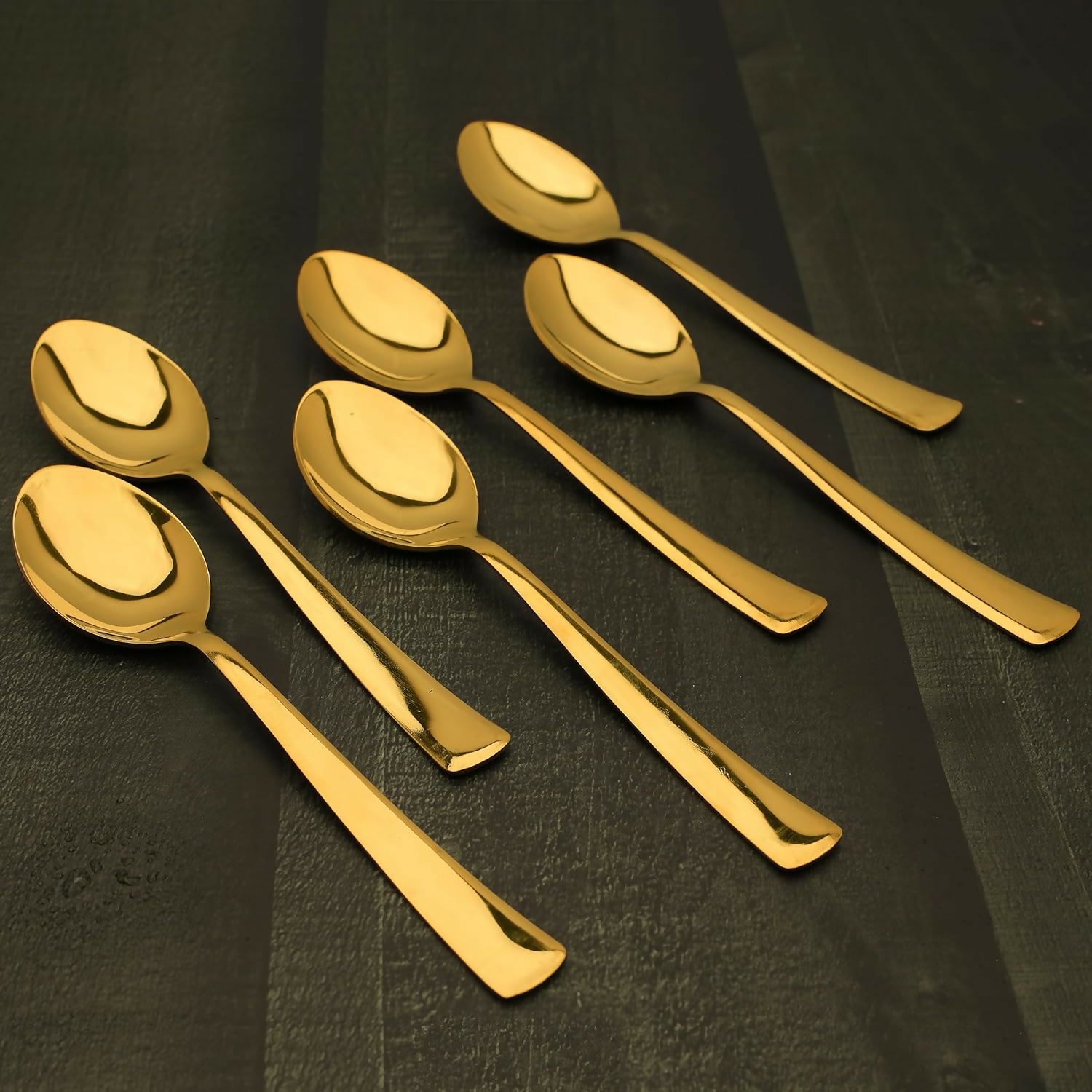 6 Pieces Stainless Steel Golden Spoons Set, , Premium Spoons for Home & Kitchen, Luxury Dining Tableware Gift for House Warmings Gold Cutlery Set