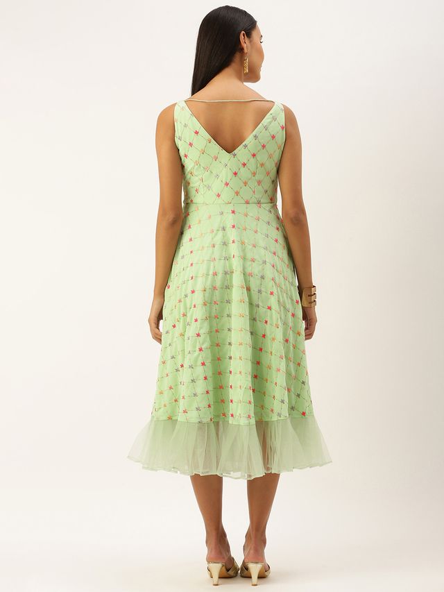Bollywood Vogue Ready To Wear Green Georgette Embroidered Dress