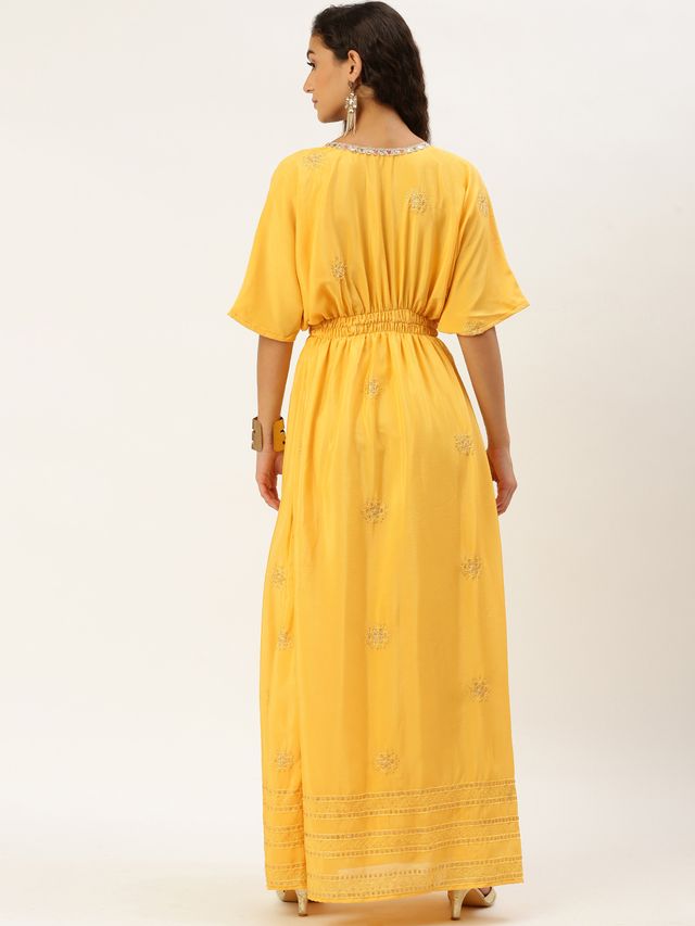 Bollywood Vogue Ready To Wear Yellow Chinon Kaftan Dress