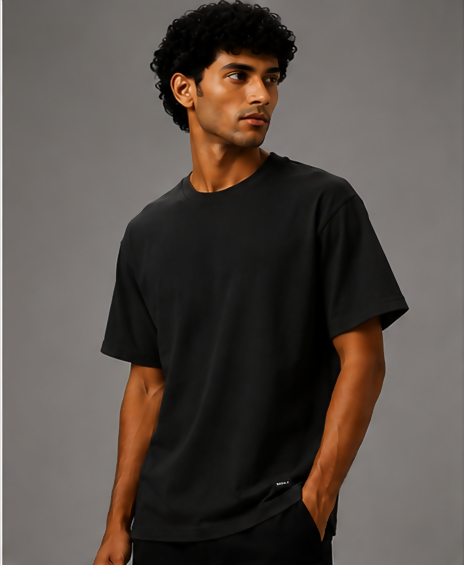 HUSTLE Men's Crew Neck Relax Fit Tees - Black