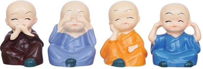 Casacraft by Pepperfry Cute Little Monks Figurines Set of 4 Decorative Showpiece  -  5 cm  (Polyresin, Orange)