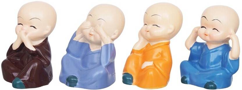Casacraft by Pepperfry Cute Little Monks Figurines Set of 4 Decorative Showpiece  -  5 cm  (Polyresin, Orange)