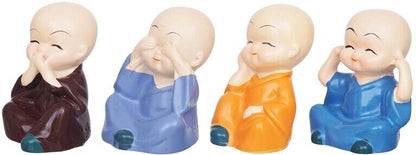 Casacraft by Pepperfry Cute Little Monks Figurines Set of 4 Decorative Showpiece  -  5 cm  (Polyresin, Orange)