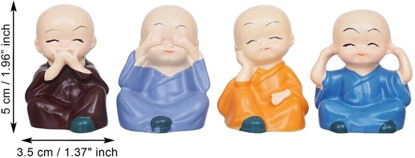 Casacraft by Pepperfry Cute Little Monks Figurines Set of 4 Decorative Showpiece  -  5 cm  (Polyresin, Orange)