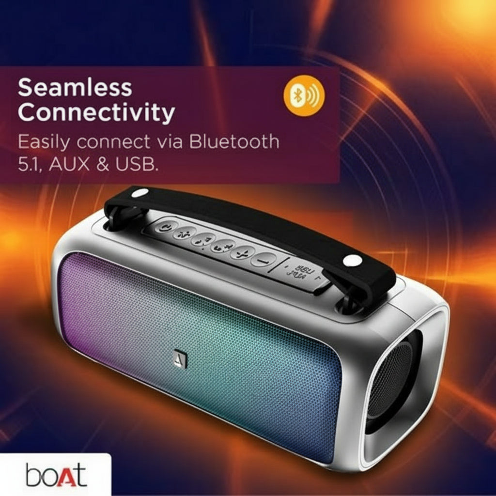 boAt stone Beam Portable Bluetooth Speaker with 12W RMS Stereo Sound, Bluetooth v5.1, AUX, and USB