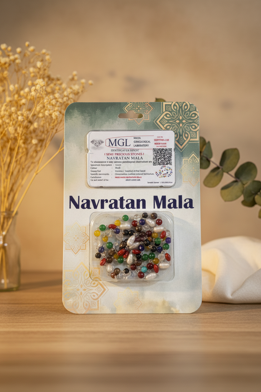 Navratan Mala – 9 Gemstone Beaded Necklace for Planetary Balance, Prosperity & Spiritual Protection