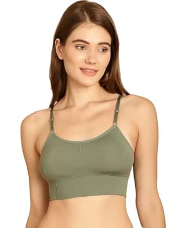 DAINTY Women's Cotton Blend Sports Bra – Wire-Free, Padded Support with Adjustable Straps– Olive Green DaintyCLiQ