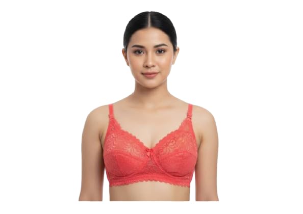 Premium Women's Lace Net Bra with Elegant Non-Padded Full Coverage Lingerie with Scalloped Trim - Pack of 2 (Multicolor)