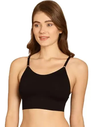 DAINTY Women's Cotton Everyday Sports Bra with Lightly Padded, Non-Wired Slip-on Training Bra - Black DaintyCLiQ