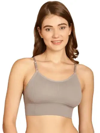 DAINTY Women's Grey Cotton Sports Bra – Wire-Free, Adjustable Straps (1PC) DaintyCLiQ