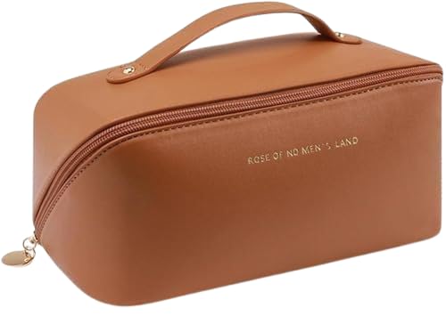 Buddy Cares Large Capacity Travel Cosmetic Bag – Waterproof Makeup Bag with Handle & Divider – Brown