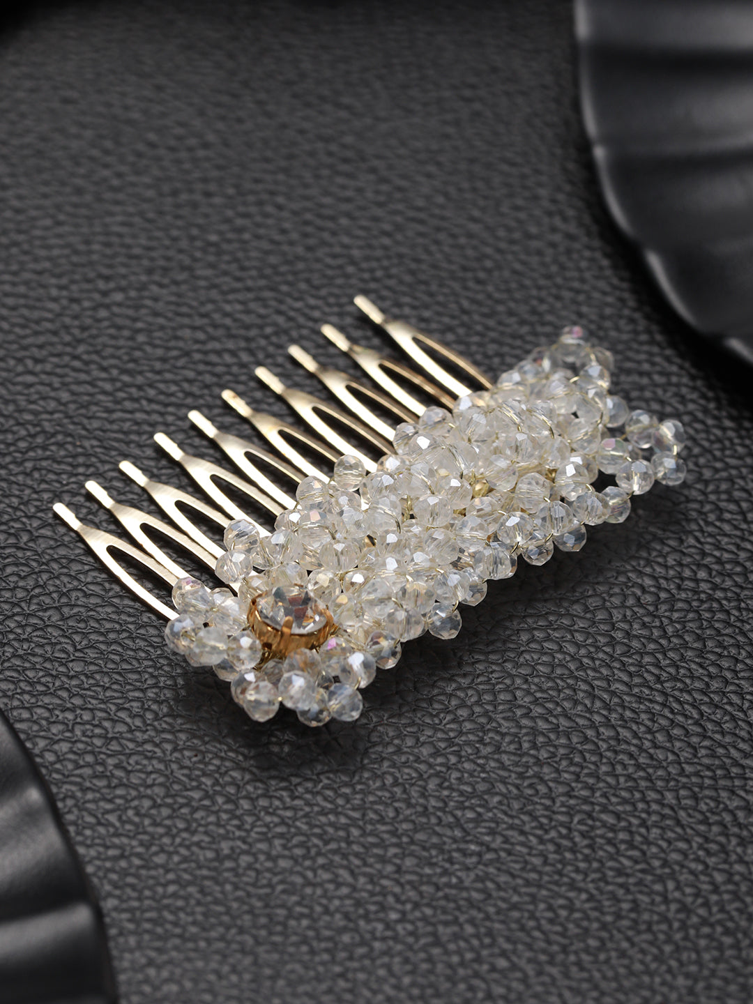 Women Gold Plated & White Embellished Comb Pin