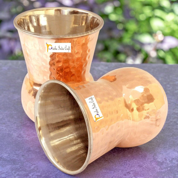 स्टील कॉपर मुगलई मटका ग्लास टम्बलर हैमर्ड डिज़ाइन (2x270ml का सेट) | प्रिशा इंडिया क्राफ्ट