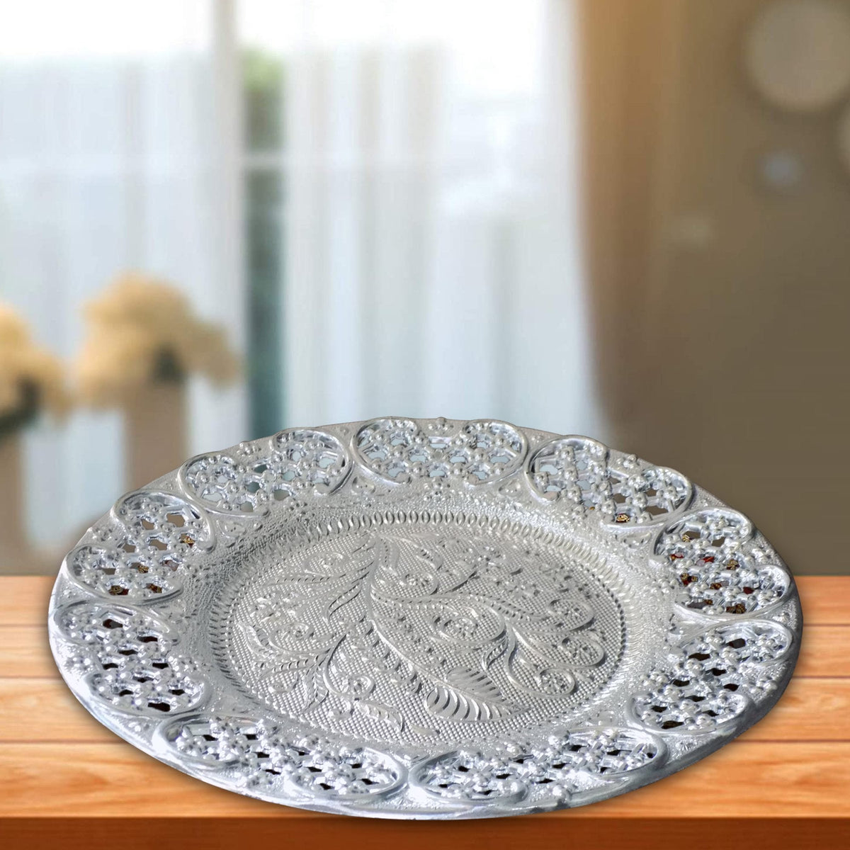 Silver Plated Swastik Pooja Thali Set Glossy Puja Thali HP DD