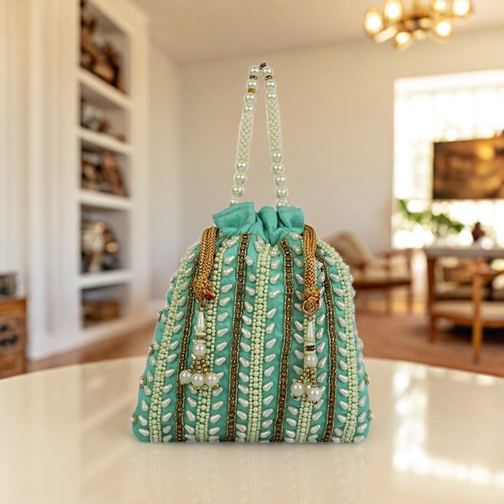Luxurious Embellished Raw Silk Potli Bag