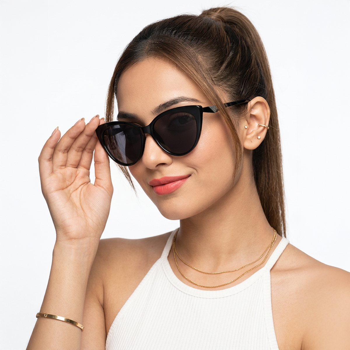 Eyejack Black Cateye Sunglasses for Men and Women - Style L899 - worn by a male model (image 1)